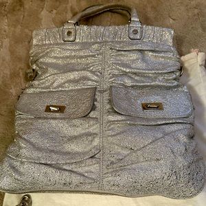 AlexHudson metallic, silver tote handbag.